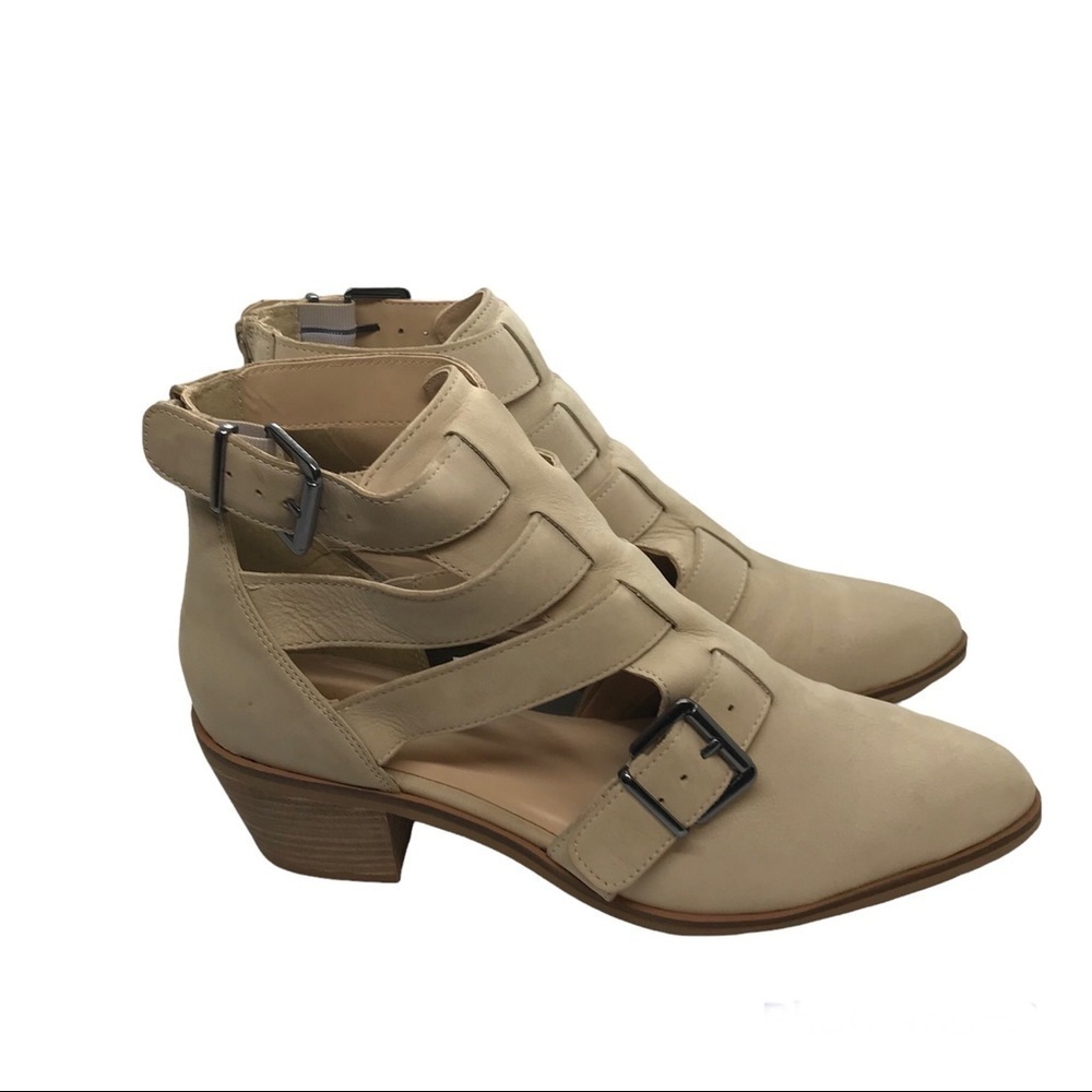 Crevo Leather Strappy Shootie‎ Size 10 Zipper Back Block Heels JESSAMINE Bone